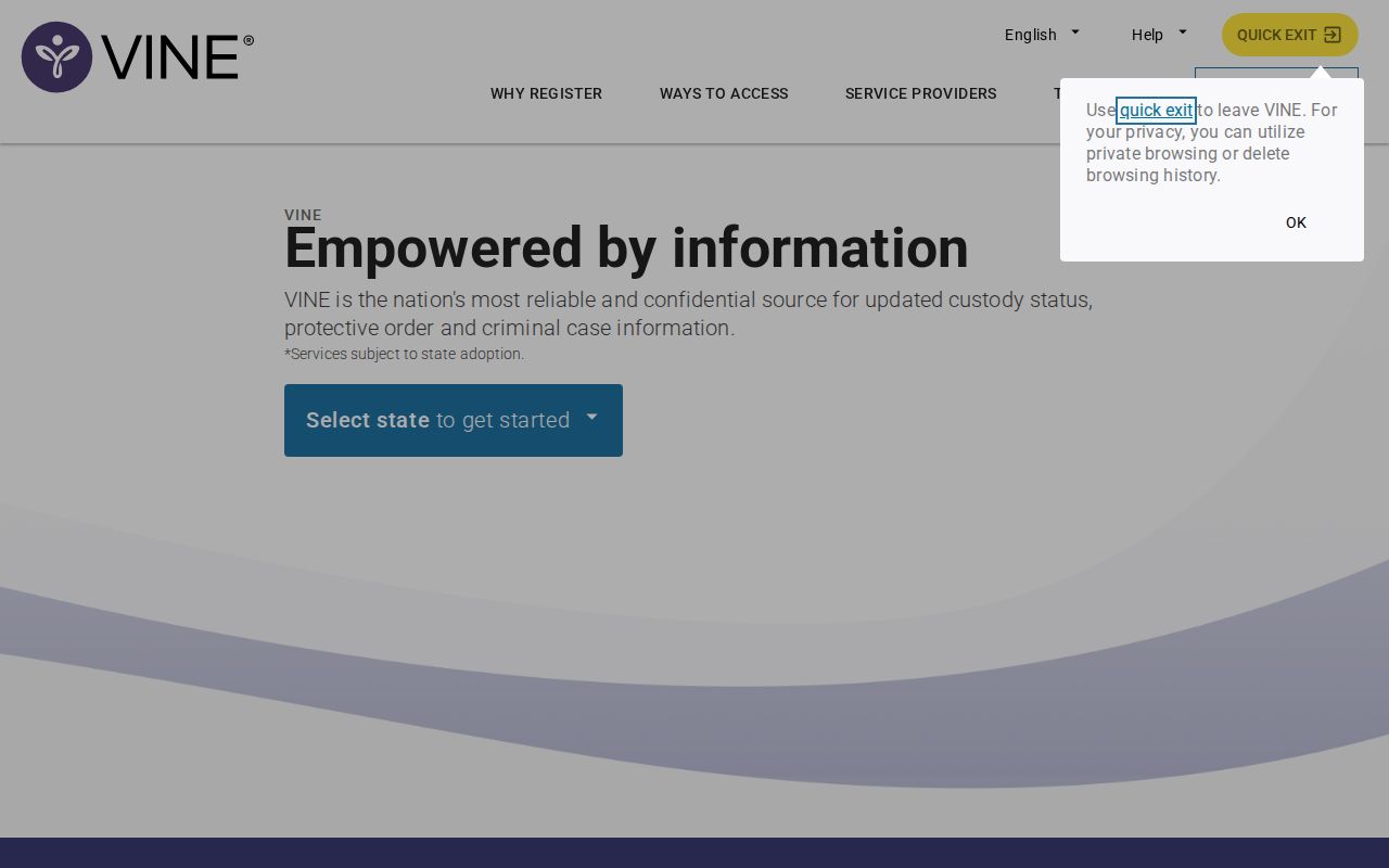 VINELink custody alert registration screen