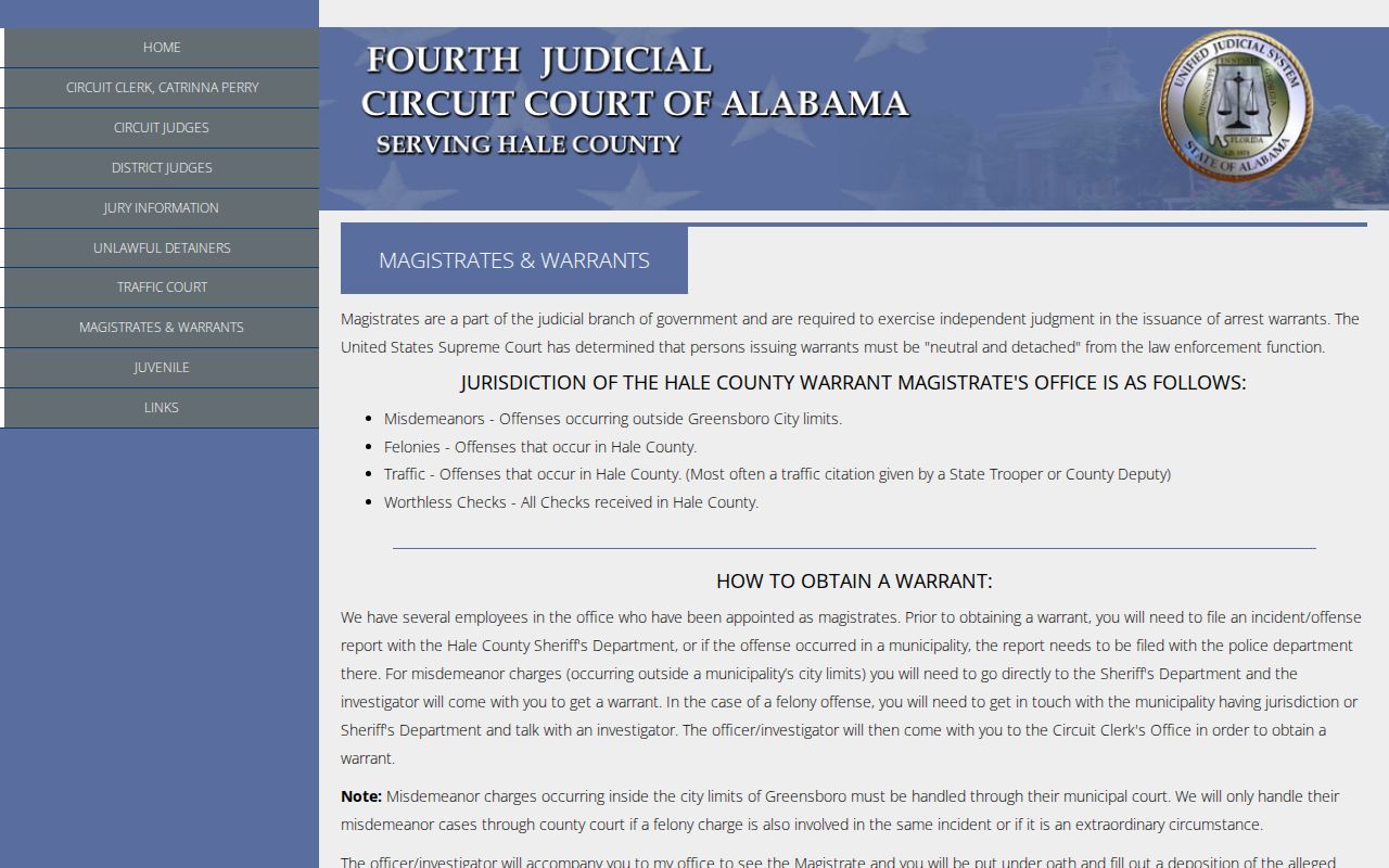 Hale County arrest warrant and magistrate procedure